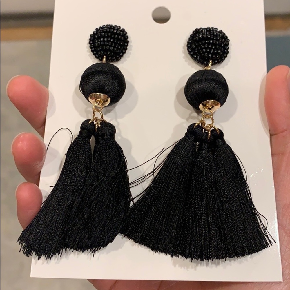 H&M statement earrings with beaded balls & fringe